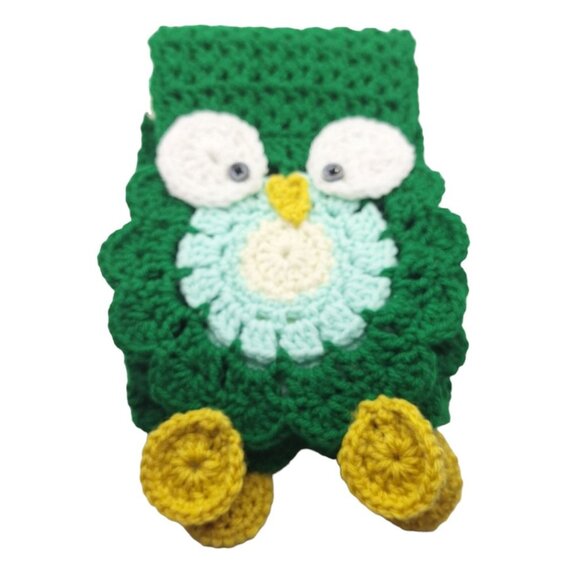 Handmade Owl Scarf Long Knit Crochet Green Blue 72 Inch Buttons Adult Winter - Picture 2 of 6